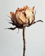 Dried Sunflower Head Against Light Gray Background