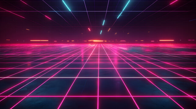 lines intersecting with glowing neon accents on a dark background 