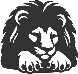 A lion resting its head on its paws in sadness vector animal silhouette