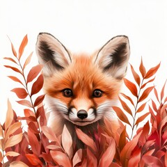 Obraz premium Vibrant red fox among autumn leaves forest setting digital artwork nature close-up wildlife