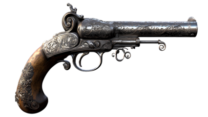 Antique Ornate Flintlock Pistol | Engraved Vintage Firearm with Intricate Detailing