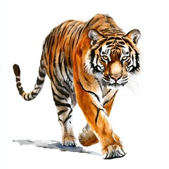Naklejka premium Powerful tiger walking through a lush jungle wildlife illustration nature dynamic view