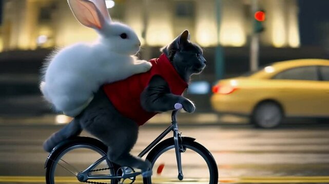 cat riding a bike