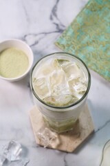 Homemade ice matcha latte green tea
