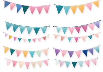 Obraz premium Colorful Bunting Flags Set for Celebrations, Events, and Decorative Themes in Various Shapes and Color Palettes for Invitations and Designs