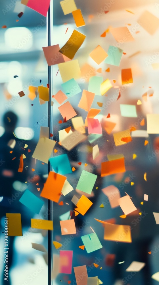 Poster vibrant sticky notes scatter across a glass surface, symbolizing multitasking and time management ch