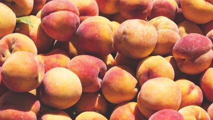 Peaches yellow fresh juicy fruit close up detail background delicious 