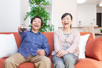 Obraz premium テレビを見る夫婦