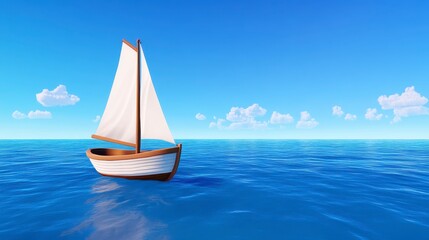 Fototapeta premium Serene Pixel Art Sailboat on a Calm Ocean under a Clear Summer Sky