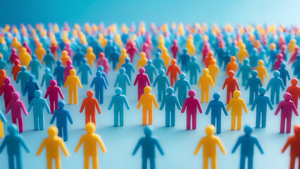Paper craft of colorful crowd embracing diversity in abstract blue background