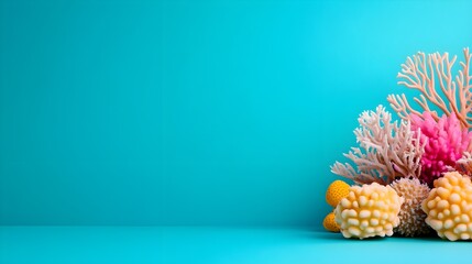 Colorful Coral Reef Against Blue Background for Marine Life Scene