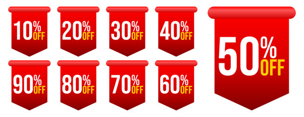 Eye-catching red sale banners set with various discount percentages