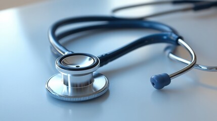 Close up of a Medical Stethoscope on a White Surface Healthcare Symbol