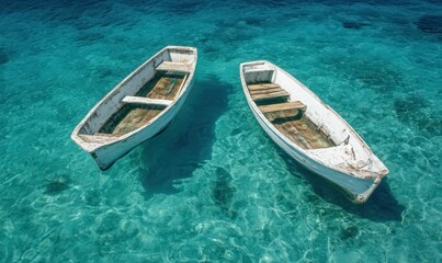 Fototapeta premium Weathered White Boats in Tranquil Turquoise Water