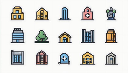 Fototapeta premium Collection of diverse building icons