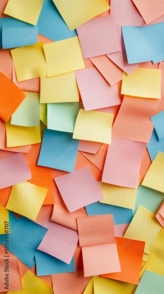 Poster chaotic arrangement of colorful sticky notes symbolizes the stress and complexity of multitasking an