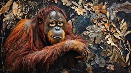 Obraz premium Relaxed Orangutan Portrait Amidst Lush Rainforest Foliage