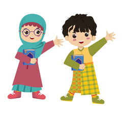 Muslim Kids Salman and Salma Holding Quran  character design for kids and children