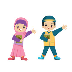 Muslim Kids Umar and Fairuz Holding Quran  character design for kids and children