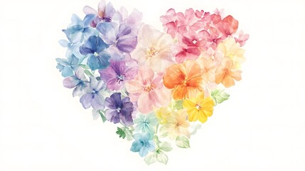 Obraz premium Watercolor Rainbow Floral Heart Design Romantic Colorful Flower Bouquet Illustration
