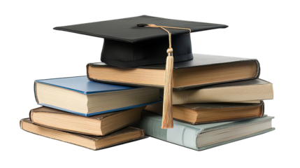 Graduation Cap on Stack of Books – Education, Achievement, and Academic Success Concept Image