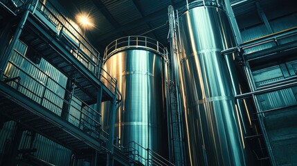 Obraz premium Modern Industrial Storage Tanks in a Warehouse Environment