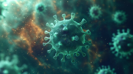 Fototapeta premium Microscopic Visualization of a Virus Particle in a Vibrant Environment