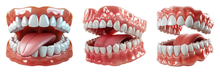 Obraz premium Close-Up of Human Teeth and Tongue Anatomical 3D Models, Isolated on White or Transparent Background, PNG