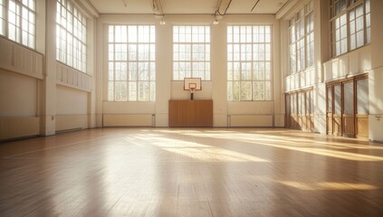 Obraz premium Empty sunlit gymnasium interior
