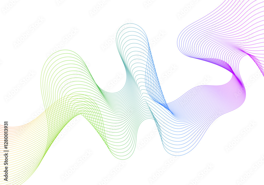 Poster abstract flowing waveform with gradient color lines on a white backdrop