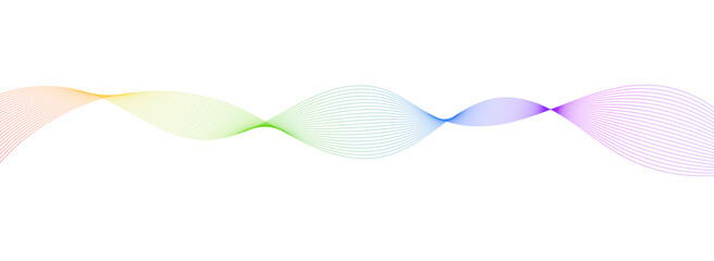 Abstract flowing rainbow colored lines wave on a clean white background