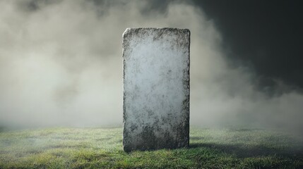 Ancient Stone Monument Surrounded by Fog and Mystical Atmosphere