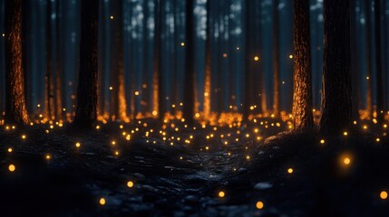 Enchanted Forest with Glowing Light Particles in Mystic Woods