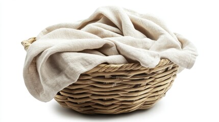 Woven Basket with Natural Fabric Draped over the Side