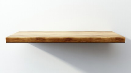 Minimalist Wooden Shelf with Clean Lines Against White Background