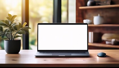 Fototapeta premium Laptop Mockup: Blank Screen, Cozy Workspace - Minimalist design