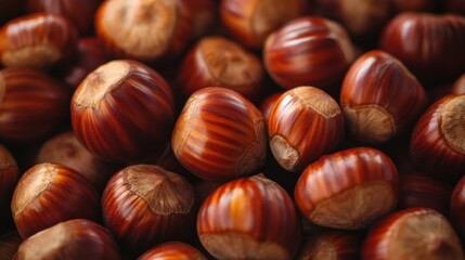 Obraz premium Freshly Harvested Hazelnuts in Natural Wood Background Close-up