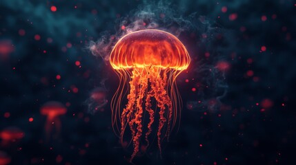 Fototapeta premium Surreal Floating Flaming Jellyfish in Ethereal Ocean Setting