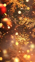 Naklejka premium Sparkling festive Christmas tree ornaments decorated with golden lights