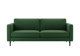 Fototapeta premium A modern green fabric sofa with clean lines and a minimalist design, isolated on a white background