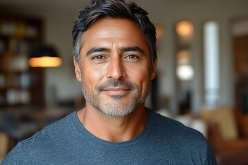 Portrait of a Happy Middle-Aged Man with Graying Hair