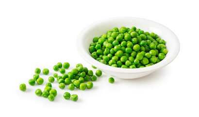 Boiled Green Peas in a Bowl on a White Background