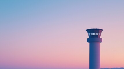 Border Security Inspection Concepts. Control tower at sunset with a pastel sky backdrop.