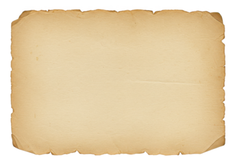 A vintage piece of parchment with textured, rough edges and a warm beige tone, isolated on a white background