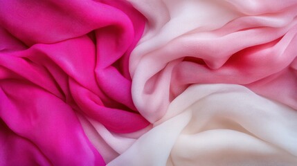 Obraz premium Elegant drapes of silk in soft pink and white textile photography studio close-up fashion concept