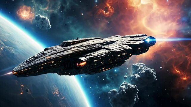 Spaceship Journey Through Nebula