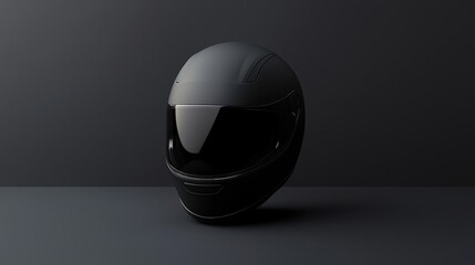 Smart Helmet technology smart features concept. A sleek black motorcycle helmet with a glossy visor, set against a dark background, emphasizing its modern design and safety features.