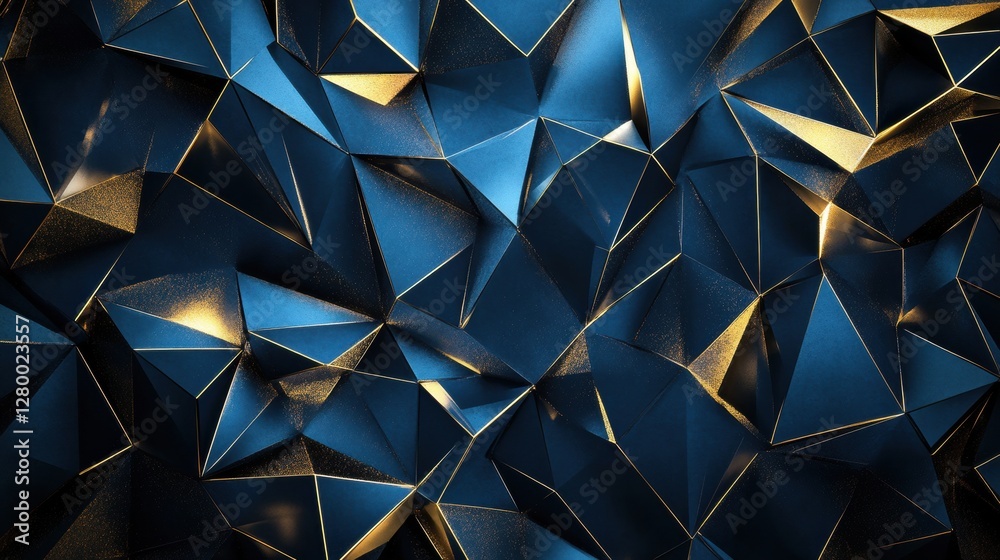Wall mural geometric blue and gold abstract background with sharp edges and texture