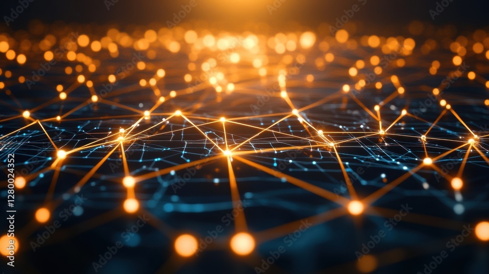 Poster abstract digital network concept with glowing nodes and connections