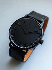 Sleek black watch on white background (1)